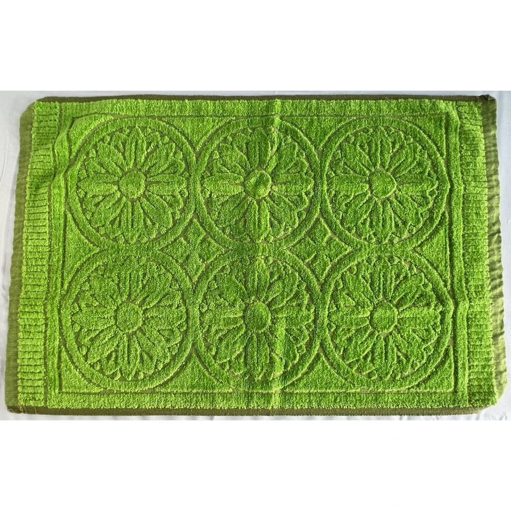 Set of 6 Vintage Milliken Callaway Moss Green Sculpted Towels Cotton Floral NOS